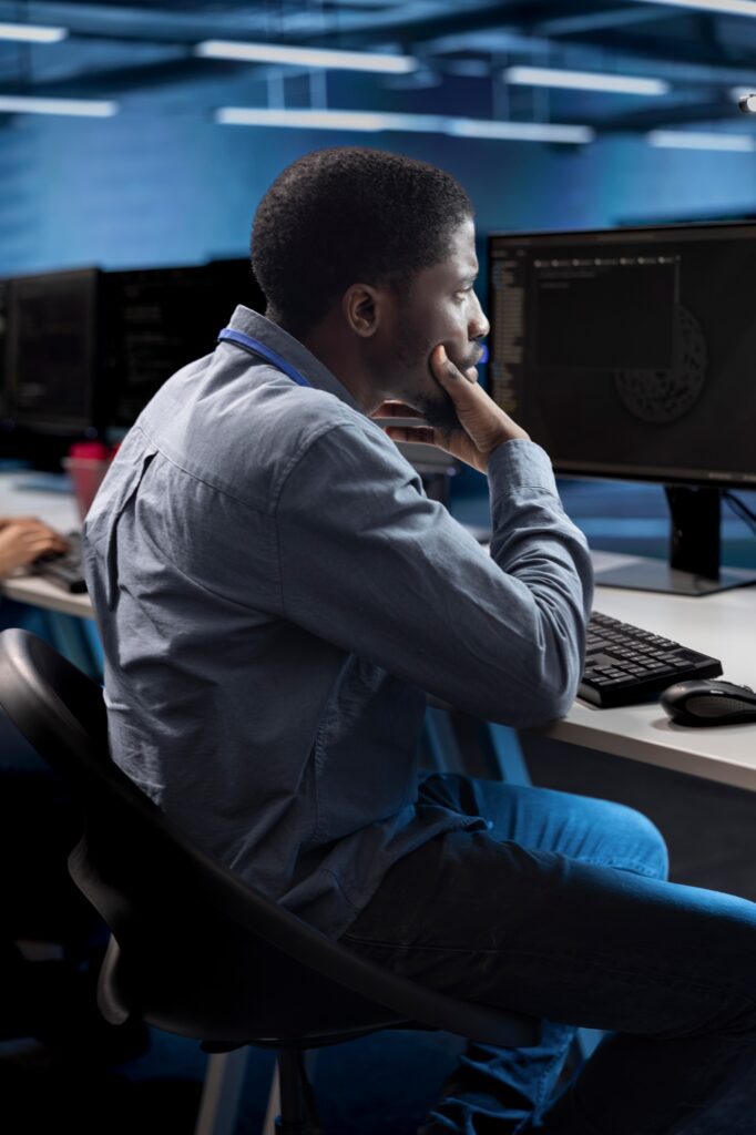 Employee doing IT infrastructure management in data center