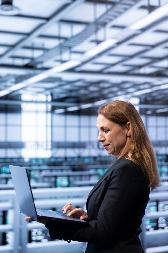 Data center system administrator ensuring safety and security