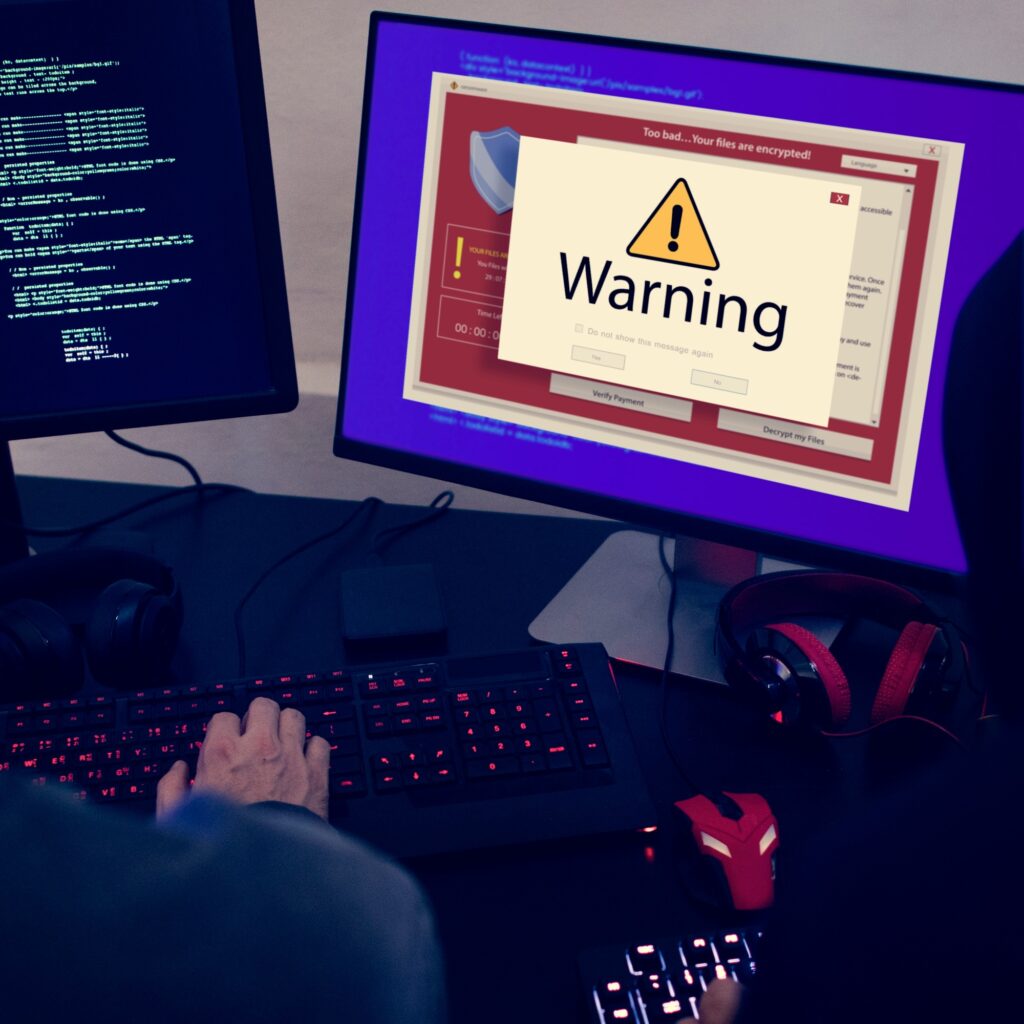 Computer with warning pop up sign window